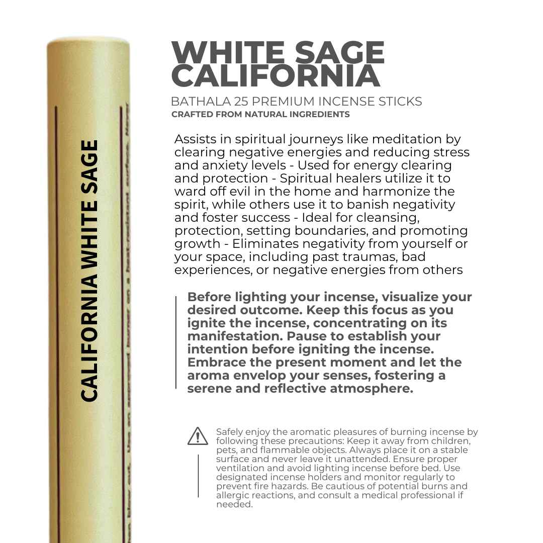 California White Sage I Premium Natural Incense Sticks - Bathala Scents and Natural Wellness