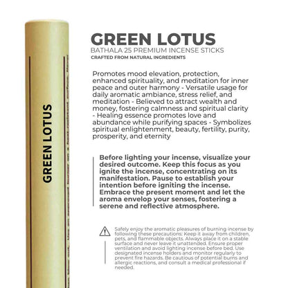 Green Lotus I Premium Natural Incense Sticks - Bathala Scents and Natural Wellness